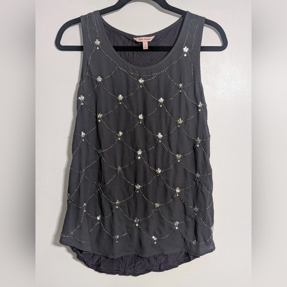 Juicy Couture Gray Embellished Beaded Tank Top Size M